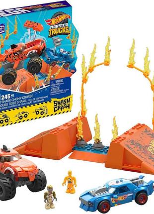 Mega hkf88 конструктор hot wheels monster truck змагання tiger shark crash маска відкривається при ударі з 1 рухомою мініфігуркою