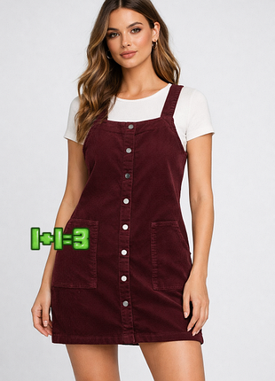 💝1+1=3 бордовий вельветовий сарафан коротке плаття new look, розмір 46 — 48