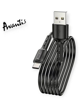 Кабель для зарядки avantis usb - type-c, 1м, 3.0а черный, круглый novel