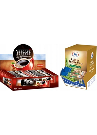Набір з 2 продуктів: розчинна кава nescafé classic 100шт + тростинковий цукор diamant 200шт