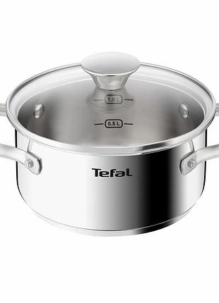 Кастрюля tefal minis, с крышкой,1.5 л, нержавеющая сталь, стекло