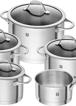 Набір каструль zwilling 5 шт. 4 кришки для індукції нержавіюча сталь essence