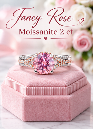 Эксклюзив! перстень кольцо с муассанитом "fancy rose" 2 сt. муассанит