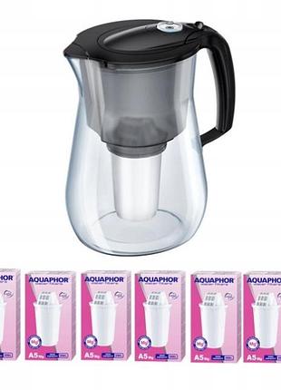 Фільтрувальний глечик aquaphor provance 4,2 л з 6 фільтрами a5 mg чорний