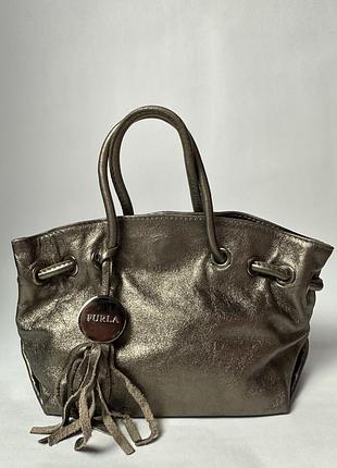 Шкіряна фірмова сумка на/ в руку furla