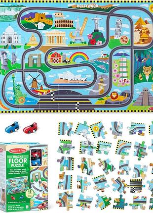 Melissa & doug підлогова пазл з жолобками тема навколосвітнього ралі та машинками з реверсом – 48 елементів для дітей від 3 років