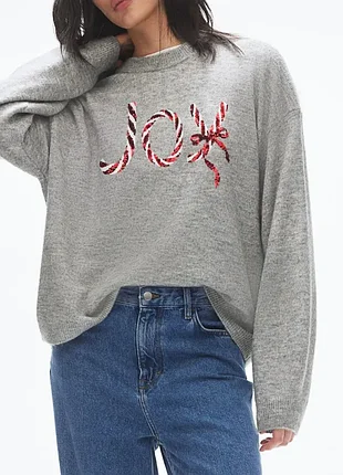 Серый мягкий свитер с рождественским мотивом, h&amp;m, l