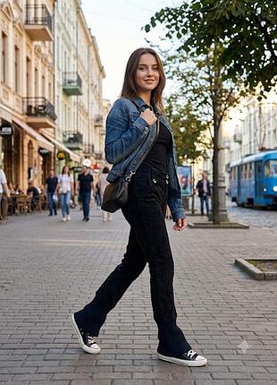 Черные вельветовые брюки клеш yes! miss (y2k / микровельвет)
