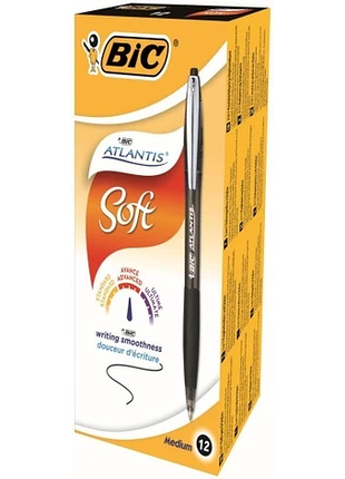 Набір 12 штук 12x ручка автоматична чорна офісна шкільна bic atlantis soft