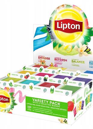 Зелений чай швидкого приготування lipton 285 г різноманітний пакет з 12-ма різними смаками 180 конвертів подарунок на день святого
