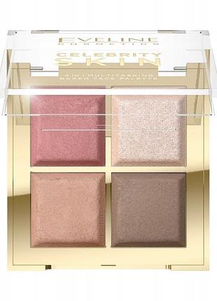 Набір з 3 штук палітра для контурингу eveline cosmetics celebrity skin 4в1 багатофункціональна