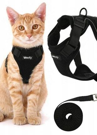 Набір з 2 штук шлейка woofy безтискова регульована для кота + повідець s