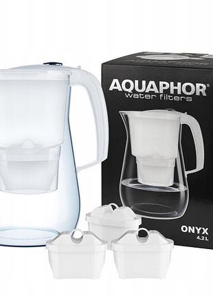 Фільтрувальний глечик aquaphor onyx 4,2 л з 3 картриджами maxfor+ mg білий