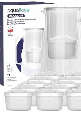 Фільтрувальний глечик aquafloow maxiglass 3л білий + 12x фільтр для води