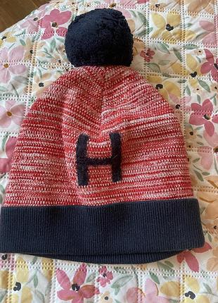 Яскрава шапка на флісі tommy hilfiger оригінал #шапка з помпоном