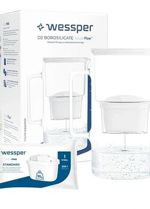 Фільтруючий скляний кувшин 3л wessper d2 боросилікат білий + вкладка