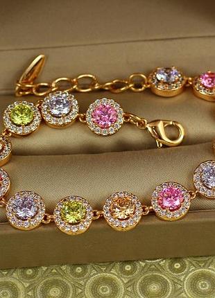 Браслет xuping jewelry сяйво планет з різнокольоровими каменями 17 см 9 мм золотистий