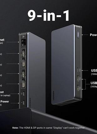 Док-станция для windows 10/macos 9 в 1 ugreen cm615 многофункциональная док-станция для ноутбука 3