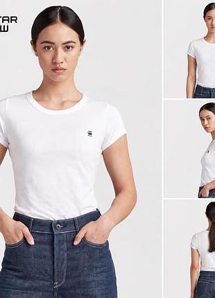 G star raw eyben біла футболка з круглим вирізом приталена з м'якого трикотажу