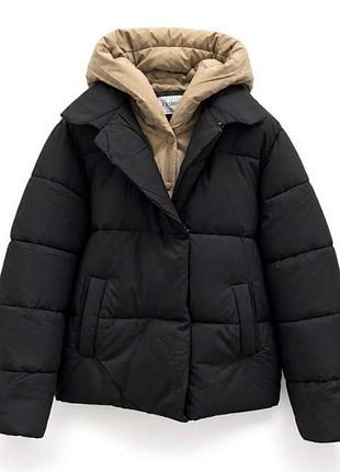 Куртка жіноча, чорна з бежевим капюшоном ,розмір m,l,xl