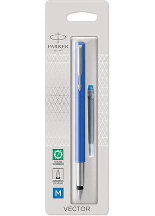 Parker vector перова ручка standard blue ct синя з хромованим оздобленням перо medium сині чорнила блістер
