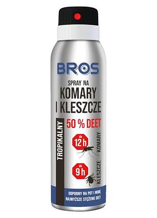 Набір з 3 штук спрей bros tropikalny 50% deet від комарів кліщів мошок 180 мл