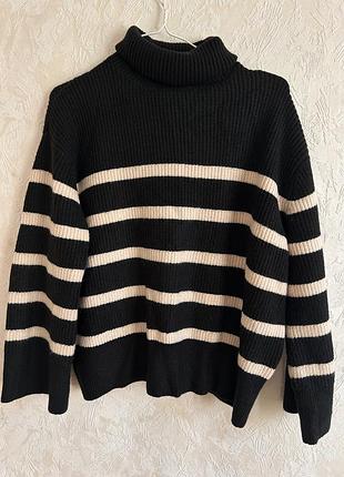 Светр жіночий zara у смужку чорно-бежевий