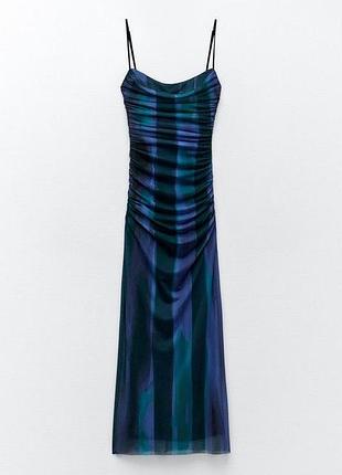 Жіноча вечірня сукня zara xs синя з драпуванням
