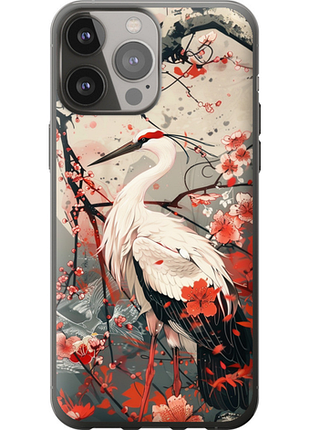 Чехол на iphone 13 pro max аист в цвету сакуры из силикона fch_0139351