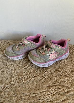 Кросівки для дівчинки skechers з підсвіткою, рожеві з золотистим