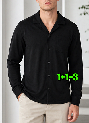 😉1+1=3 фирменная черная мужская рубашка хлопок asos, размер 44 - 46
