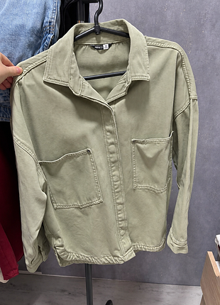 Женская коттоновая куртка-рубашка светло-оливковая l/xl