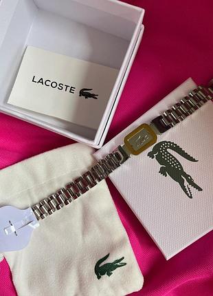 Браслет lacoste чоловічий — сріблястий, нержавіюча сталь, золотистий елемент, плетений дизайн