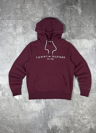 Худі tommy hilfiger томмі хілфігер мужское кофта толстовка с капюшоном свитшот бордовое кенгуру оригинал чоловіче бордове світшот