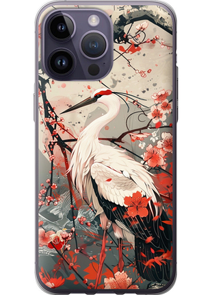 Чехол на iphone 14 pro max аист в цвету сакуры из силикона fch_0139354