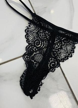 Черные кружевные трусики стринги 4