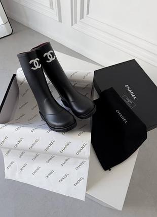 Chnl  black knee high rain boot