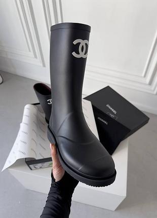 Chnl  black knee high rain boot 7
