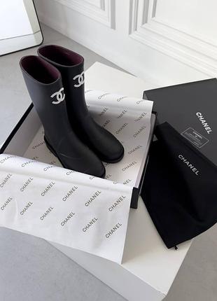 Chnl  black knee high rain boot 6