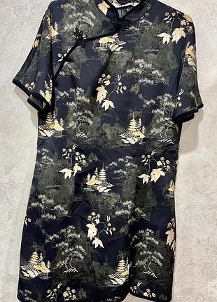 Коротка сукня жіноча zara атласна в азійському стилі, чорна, розм. l