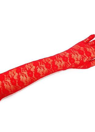 Перчатки кружевные 55см (красные) 2
