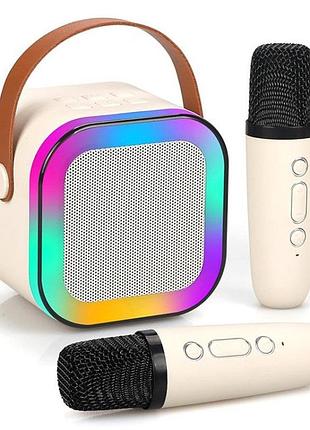 Мини-детское караоке k12 с 2 беспроводным микрофоном, портативная колонка с led подсветкой