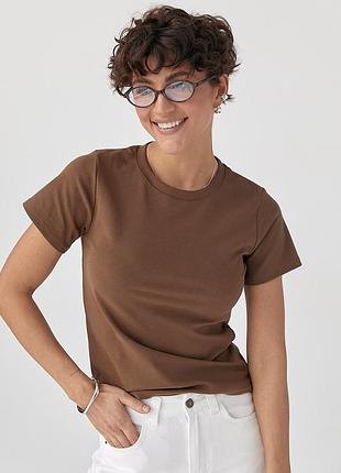 Однотонная женская эластичная футболка цвет коричневый размер one size fl_002917