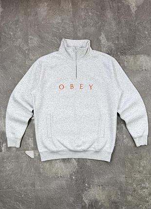 Світшот zip зип кофта obey обей оверсайз fleece фліска худі олімпійка лонгслів товстовка vintage винтаж y2k street style streetwear оверсайз сіра grey