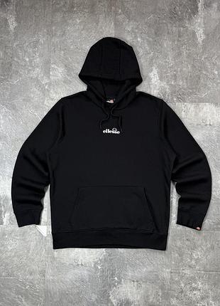 Чоловіче худі ellesse еллесс з логотипом кофта з капюшоном кенгуру чорне xxl / xl спортивна оверсайз