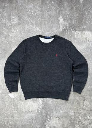 Світшот polo ralph lauren чоловічий поло ральф лорен оригінал кофта з логотипом вишивка худі джемпер теплий сірий графітовий бавовна фліс s m