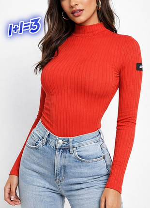 1+1=3** фірмовий яскраво-кораловий светр під горло в рубчик asos, розмір 46 - 48