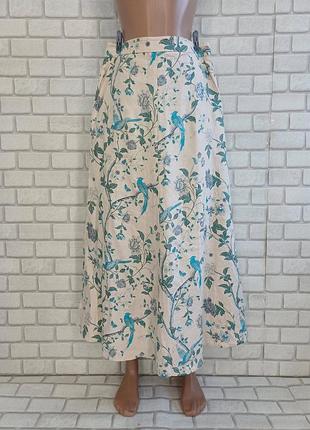 Фирмена laura ashley юбка миди из 100% льная в красивый принт, с карманами, размер л-ка