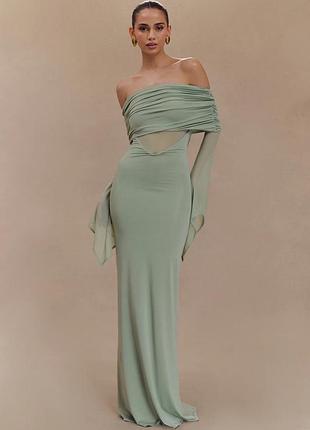 Kaitlin one shoulder slinky and mesh maxi dress - basil - xs/s