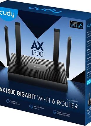 Двохдіапазонний wi-fi 6 маршрутизатор cudy wr1500 ax1500 gigabit ethernet роутер для дому 2.4/5 ггц чорний